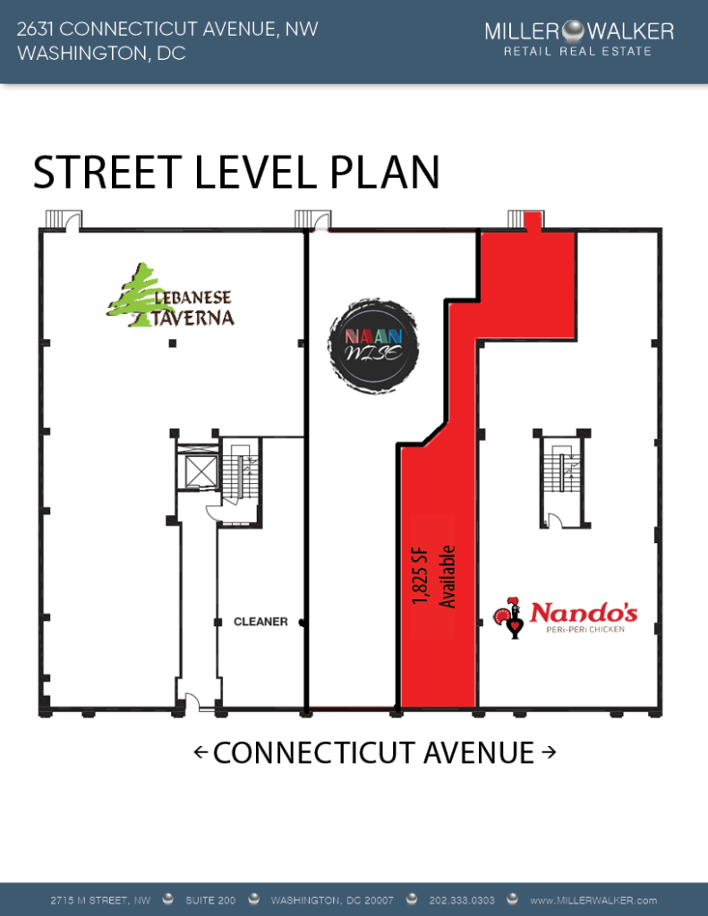 Retail Space for Lease DC - 2631 Connecticut Avenue, NW - Woodley Park restaurant and fitness space for lease floor plan