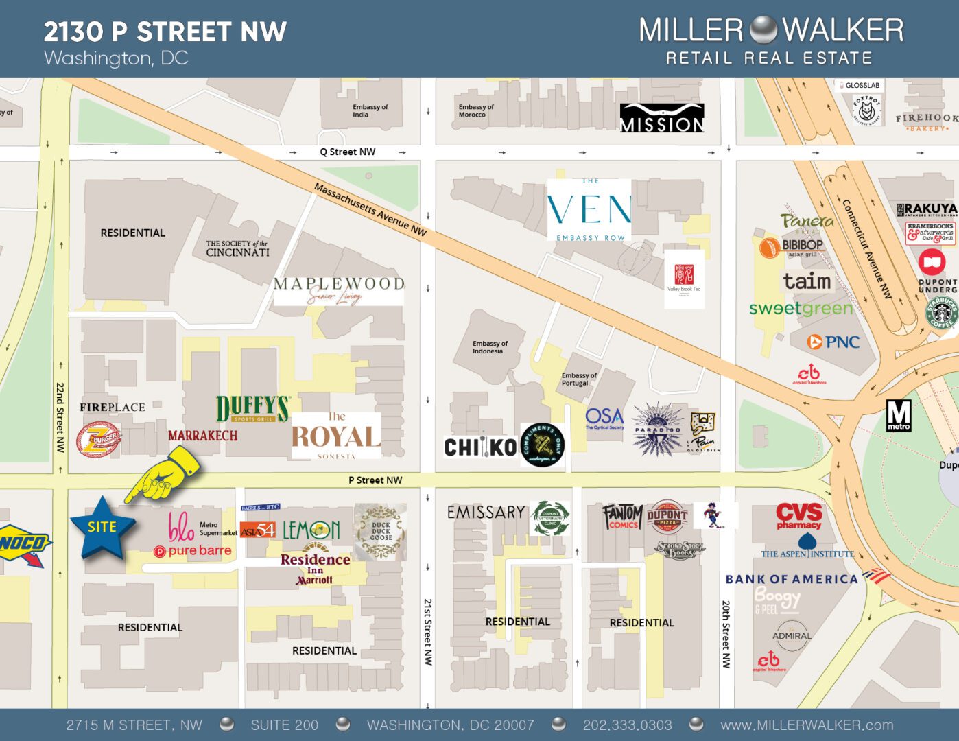 Restaurant and Retail Space for Lease DC - 2130 P Street - Dupont Circle restaurant space for lease retail map