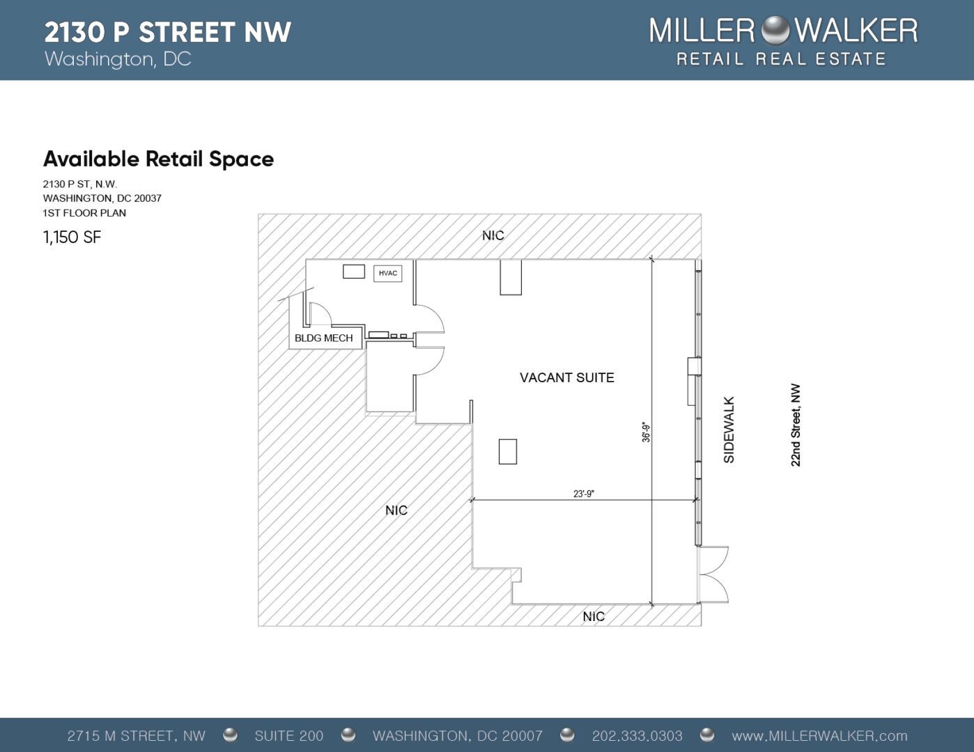 Restaurant and Retail Space for Lease DC - 2130 P Street - Dupont Circle restaurant space for lease floor plan 2