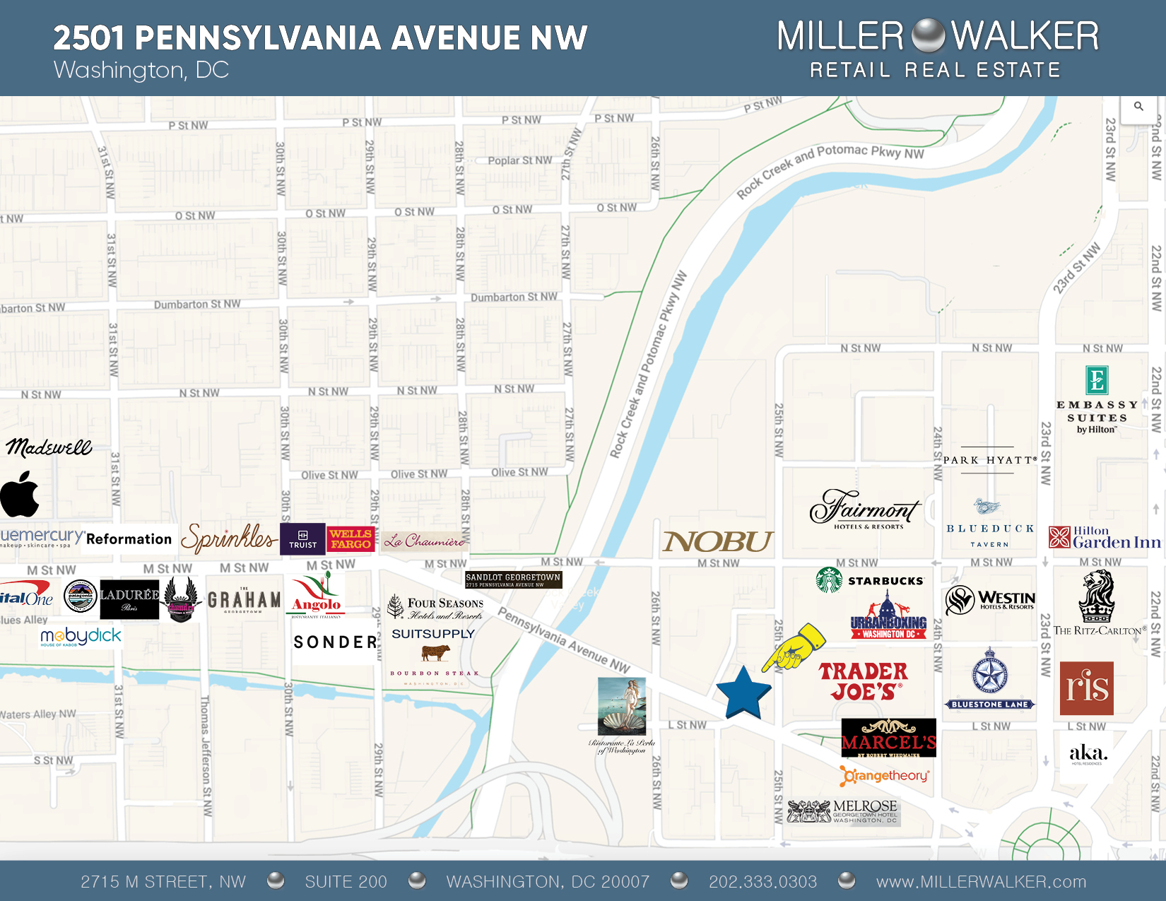 Restaurant and Retail Space for Lease DC - 2501 Pennsylvania Avenue space for lease retail map