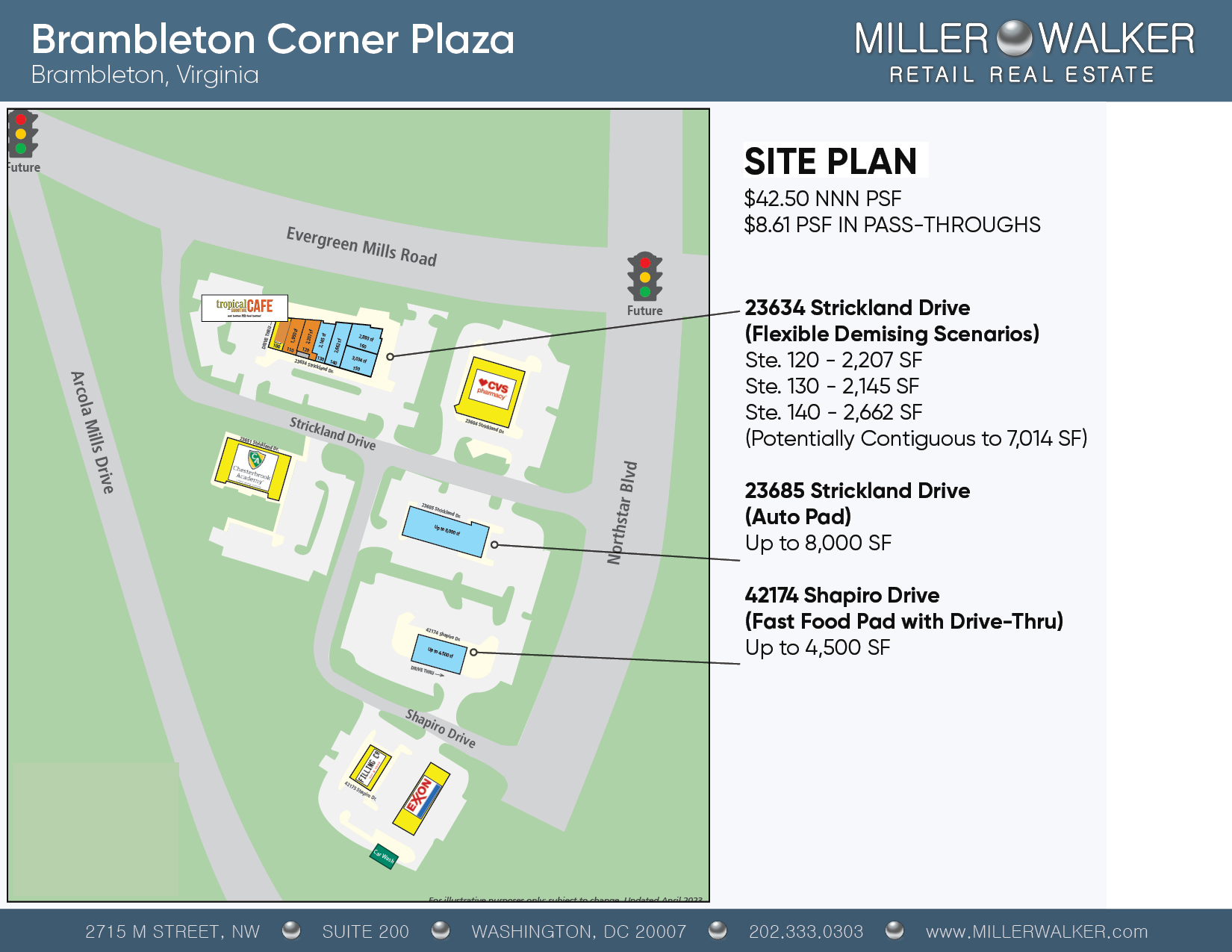 Brambleton corner plaza showing multiple retail restaurant spaces and properties for lease in Brambleton Virginia