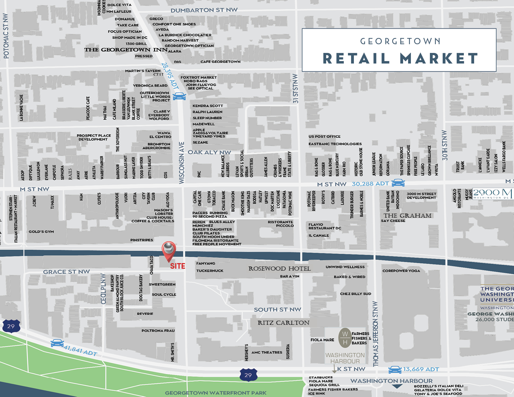 leasing map of the top 50 retailer near wisconsin avenue and m street georgetown dc