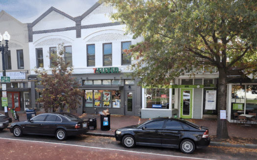 Retail storefront at 637A Pennsylvania Avenue SE in Washington DC featuring two-story mixed-use building with street-level retail and brick sidewalk