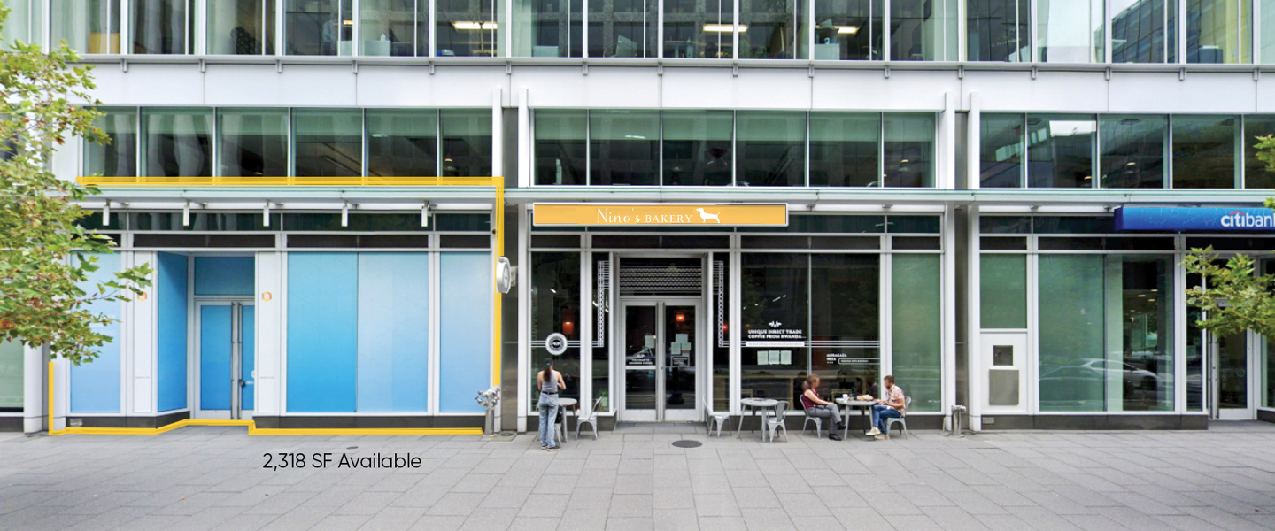 Retail storefront with 2,318 square feet available for lease at 2101 L Street NW in the Foggy Bottom and West End area of Washington DC.