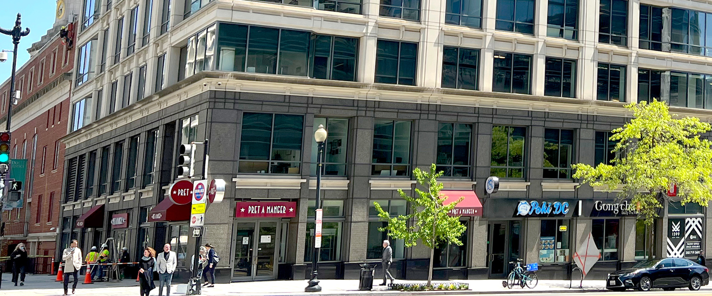 Former Pret A Manger restaurant storefront at 1399 New York Avenue NW