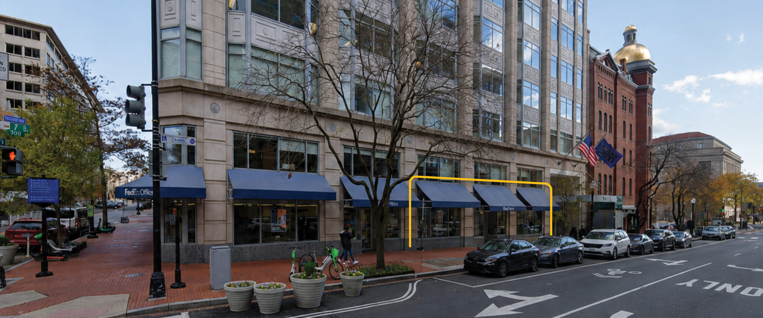 Outlined 2,019 SF retail storefront for lease at Liberty Place, 325 7th Street NW