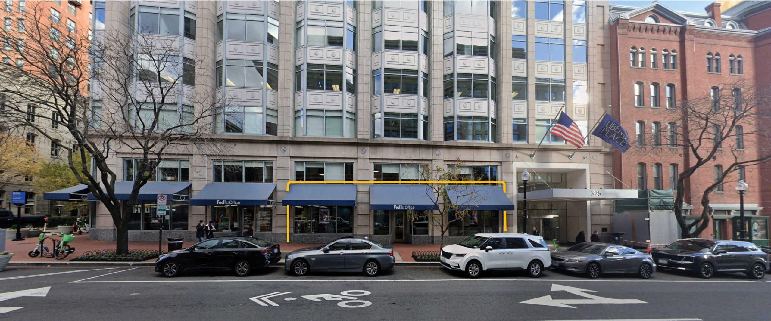 Three-awning 2,019 SF retail storefront available at Liberty Place on 7th Street NW