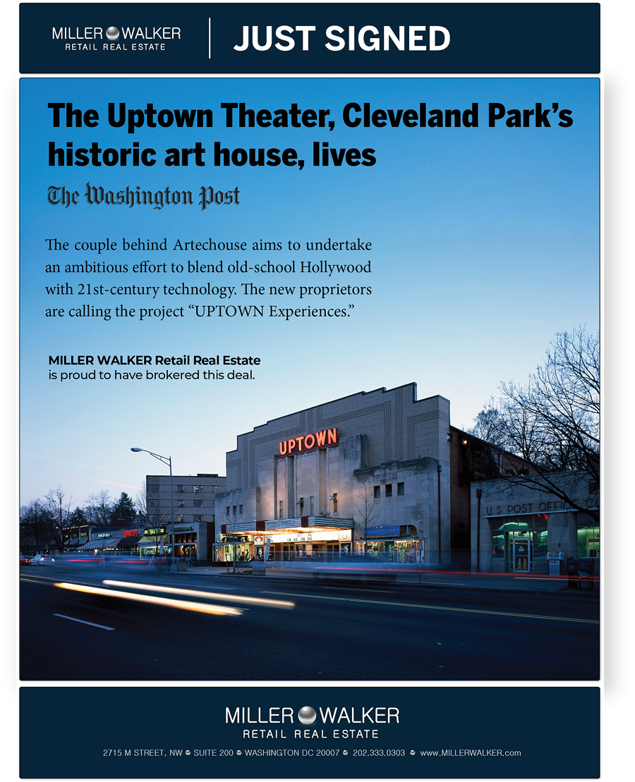 Miller Walker ARTECHOUSE Uptown Theater just-signed tenant representation announcement