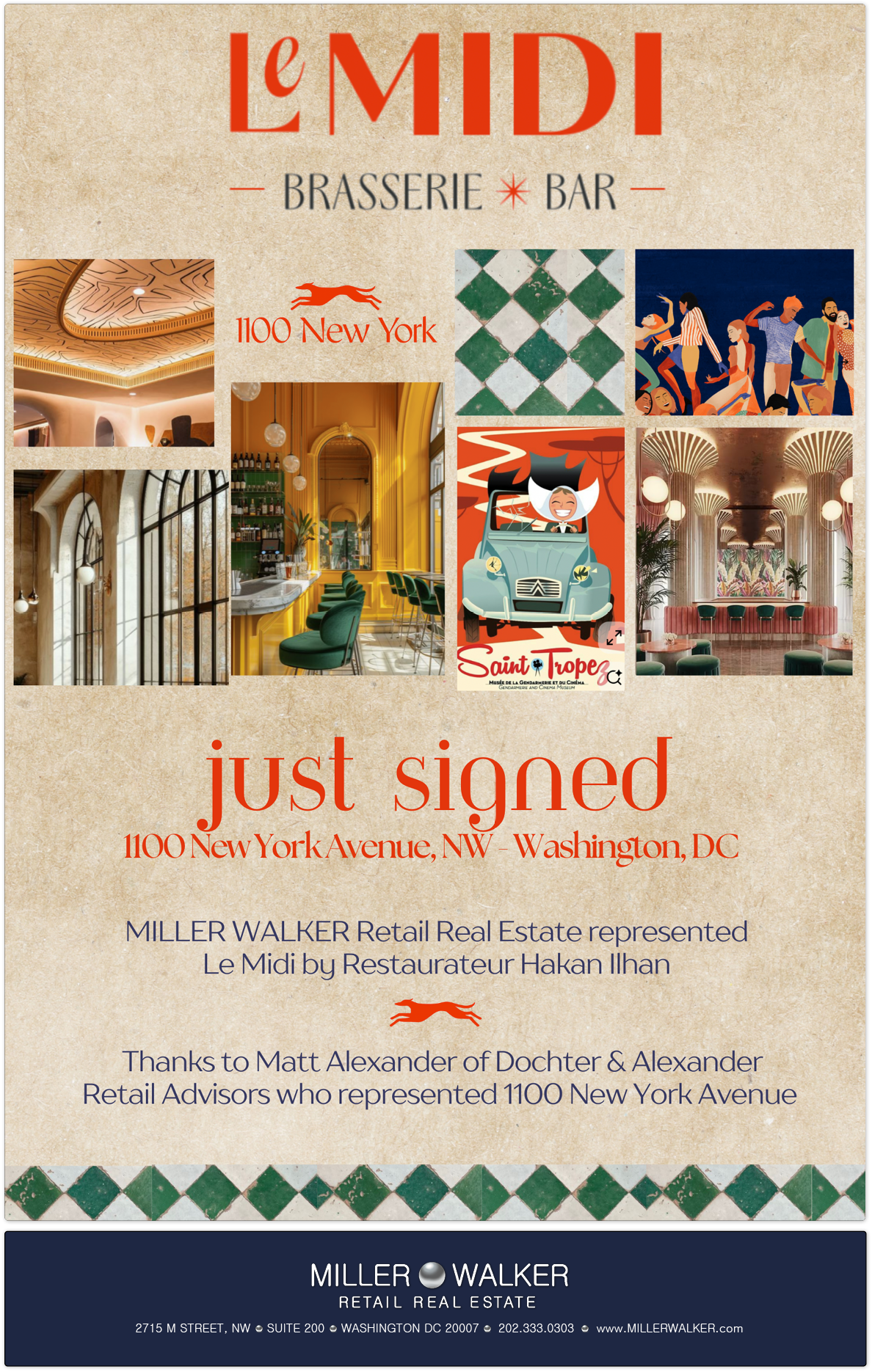 Miller Walker Le Midi restaurant transaction announcement for 1100 New York Avenue NW in Washington, DC