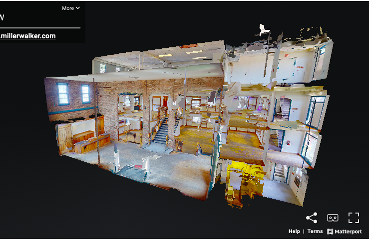 Matterport dollhouse view of a multi-level retail property marketed by Miller Walker